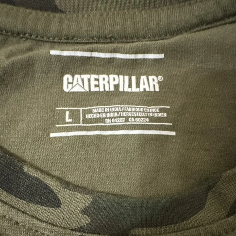 Caterpillar CAT Mens L Green Camo Logo Crew Neck Long Sleeve Cotton Jersey Tee - Picture 6 of 8
